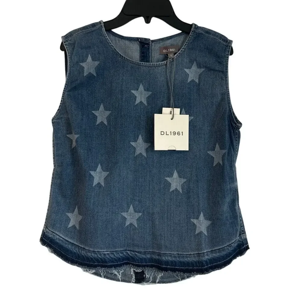 NWT DL1961 Denim Sleeveless Tank – Indigo Star Print, Girls Size Large